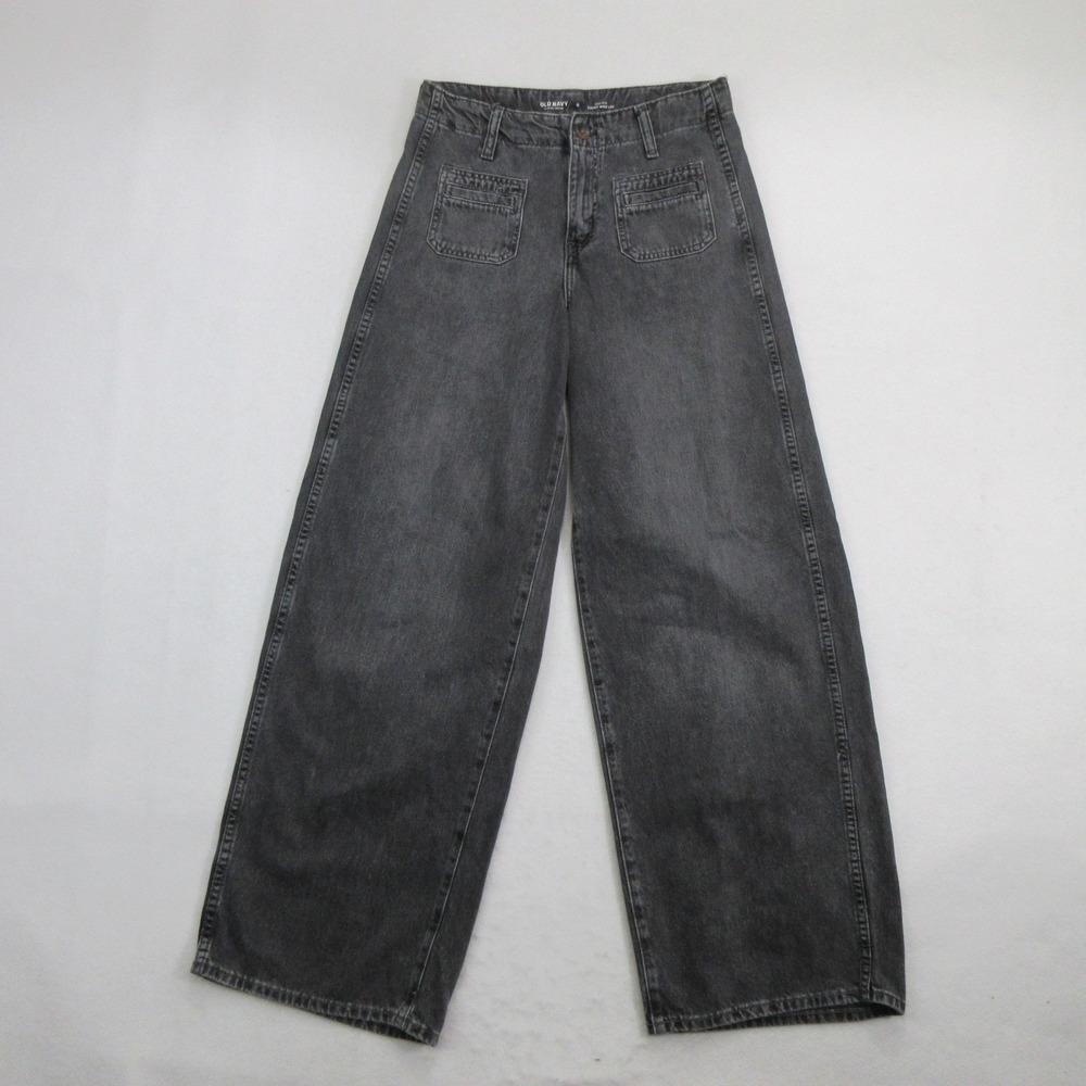 Old Navy Women's Jeans Size 0 Baggy Wide Leg High Rise Dark Gray Acid Wash